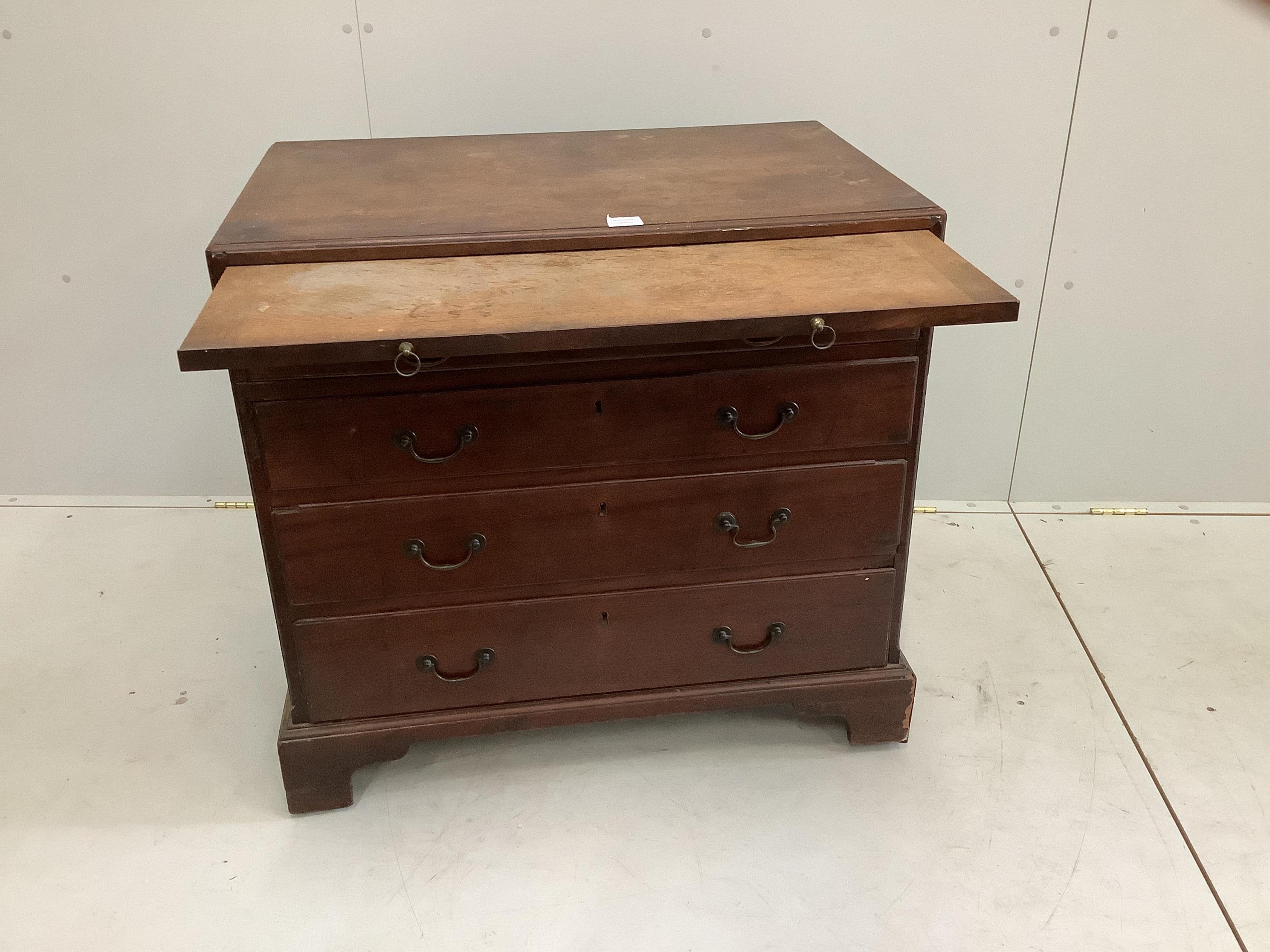 A small George III mahogany four drawer chest, fitted slide, width 88cm, depth 53cm, height 80cm